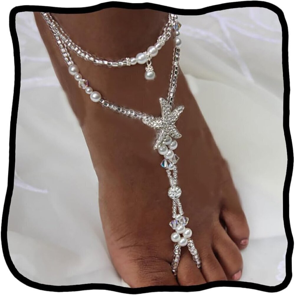 Boho Crystal Pearl Starfish Anklet Beach Foot Chain Summer Jewelry Women Girls